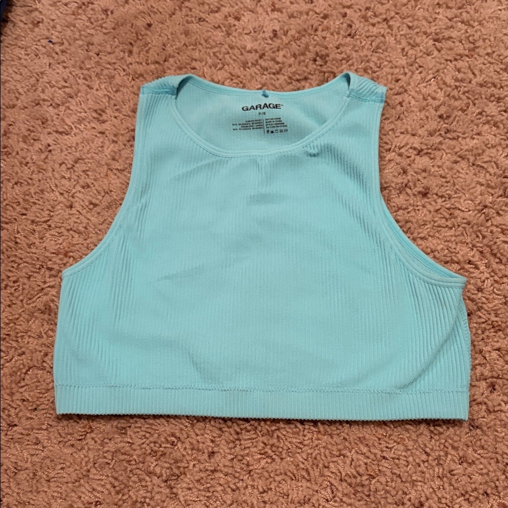 Garage Women's Fitted Light Blue Ribbed Cropped Tank Top / Bra Top Size Small
